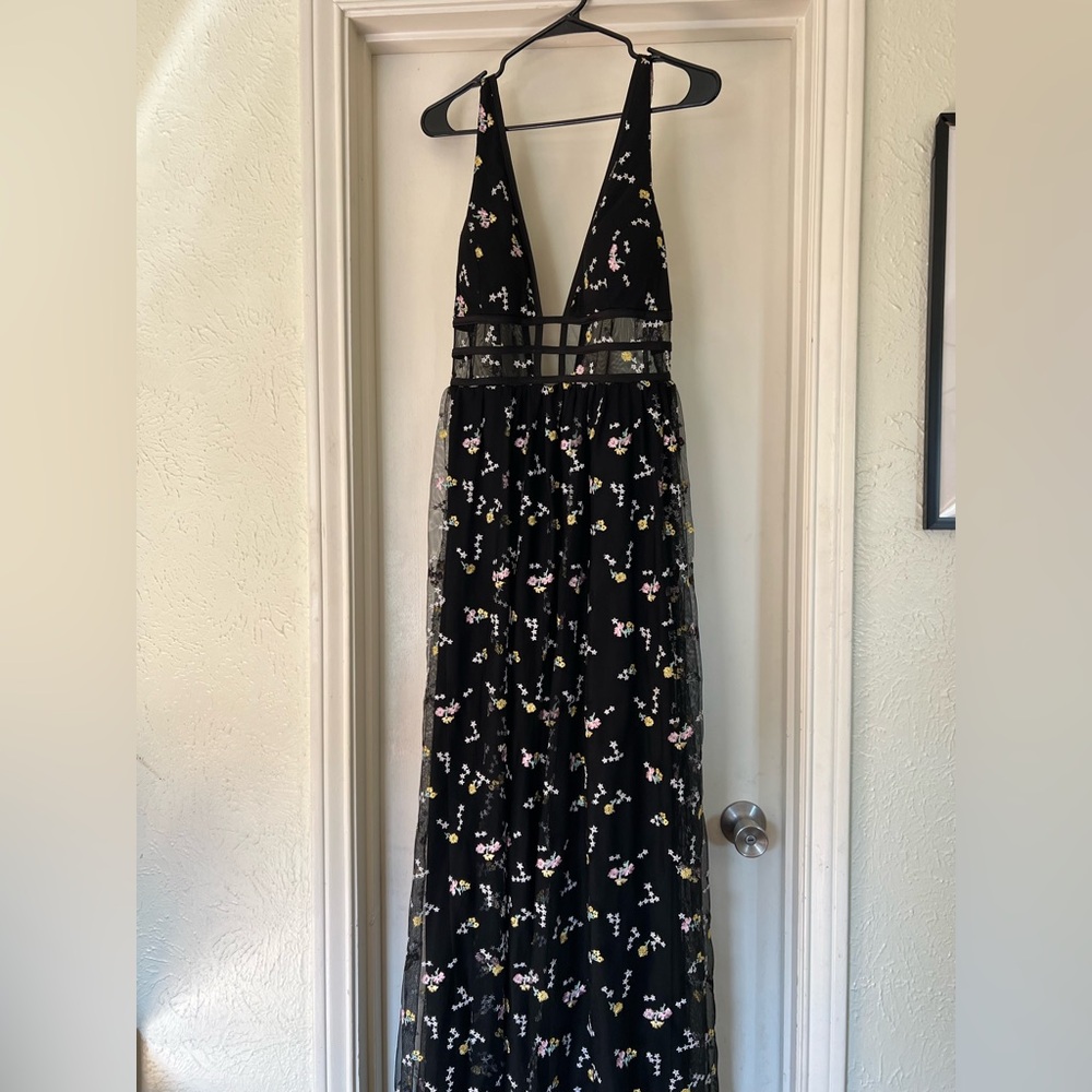 Gianni Bini Black Floral Backless Dress